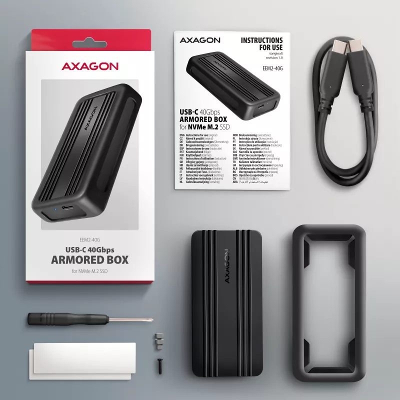 Axagon EEM2-40G USB-C 40Gbps M.2 NVMe obudowa SSD, aluminiowa pancerna