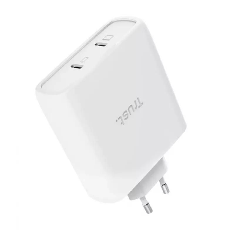 Ładowarka TRUST Maxo 100W 2-Port USB-C GaN — 100 W, 2x USB-C, maks. 20 V, AC wewnętrzna, kabel 2 m, biała