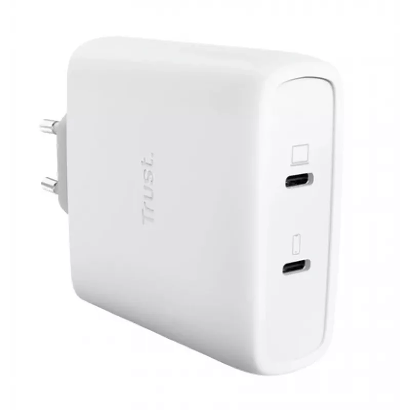 Ładowarka TRUST Maxo 100W 2-Port USB-C GaN — 100 W, 2x USB-C, maks. 20 V, AC wewnętrzna, kabel 2 m, biała