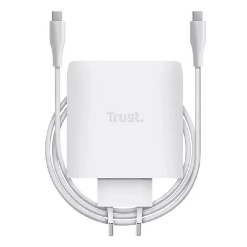 Ładowarka TRUST Maxo 100W 2-Port USB-C GaN — 100 W, 2x USB-C, maks. 20 V, AC wewnętrzna, kabel 2 m, biała