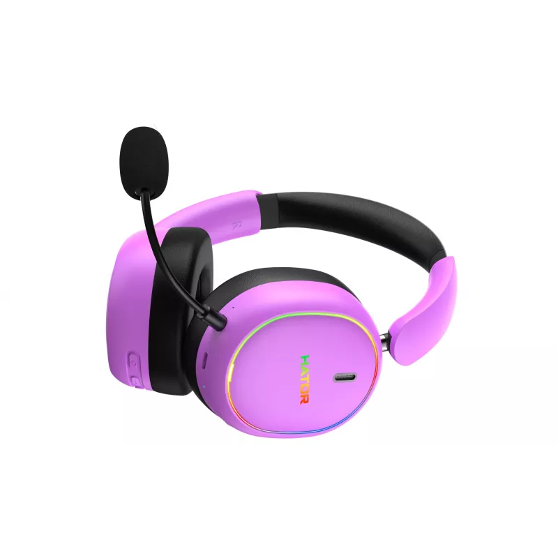 Zestaw słuchawkowy HATOR Phoenix 2 Wireless Przewodowy i bezprzewodowy Nagłowny Gamingowy USB Typu-C / USB Typ-A Bluetooth Fioletowy