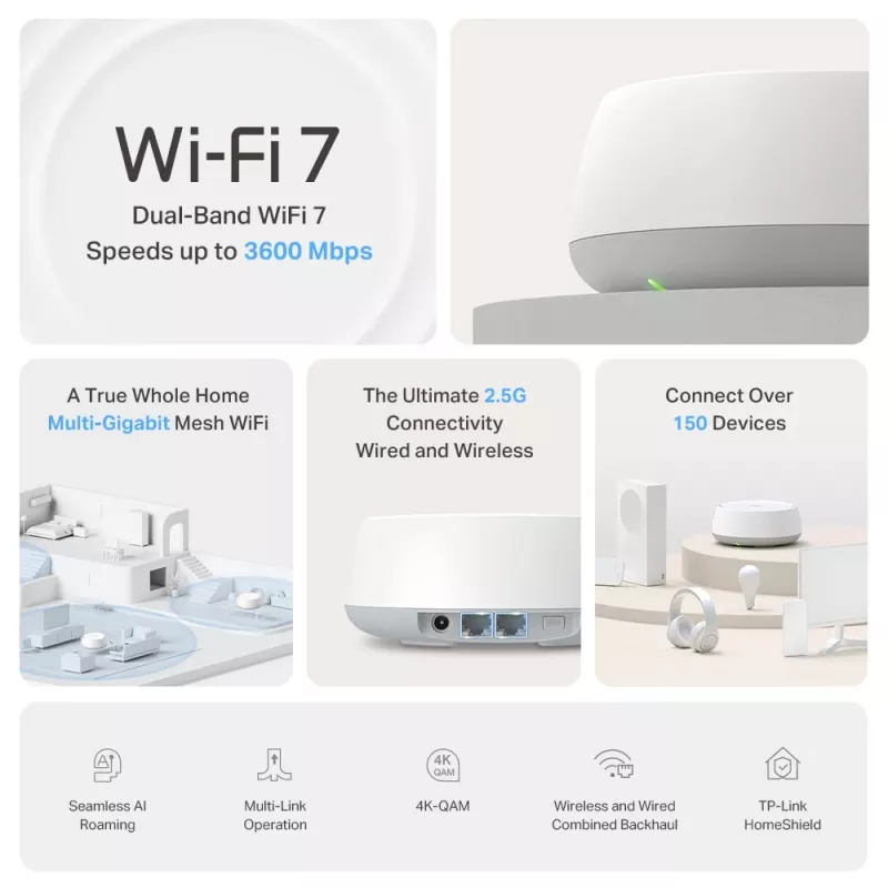 TP-Link BE3600 System Mesh Wi-Fi 7 dla całego domu, 2,5G Multi-Gigabit