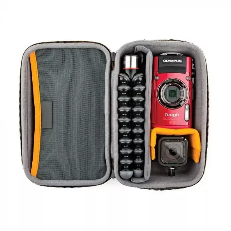 Torba na aparat Lowepro HARDSIDE CS 60 — kompaktowa torba o sztywnej obudowie, 140×85×227 mm, czarno-pomarańczowa
