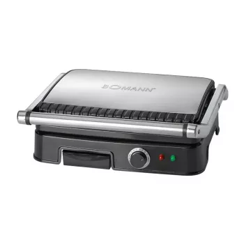 Grill kontaktowy BOMANN KG 2242 CB — grill dwustronny, płyty nieprzywierające, regulowany termostat, czarny/stal nierdzewna