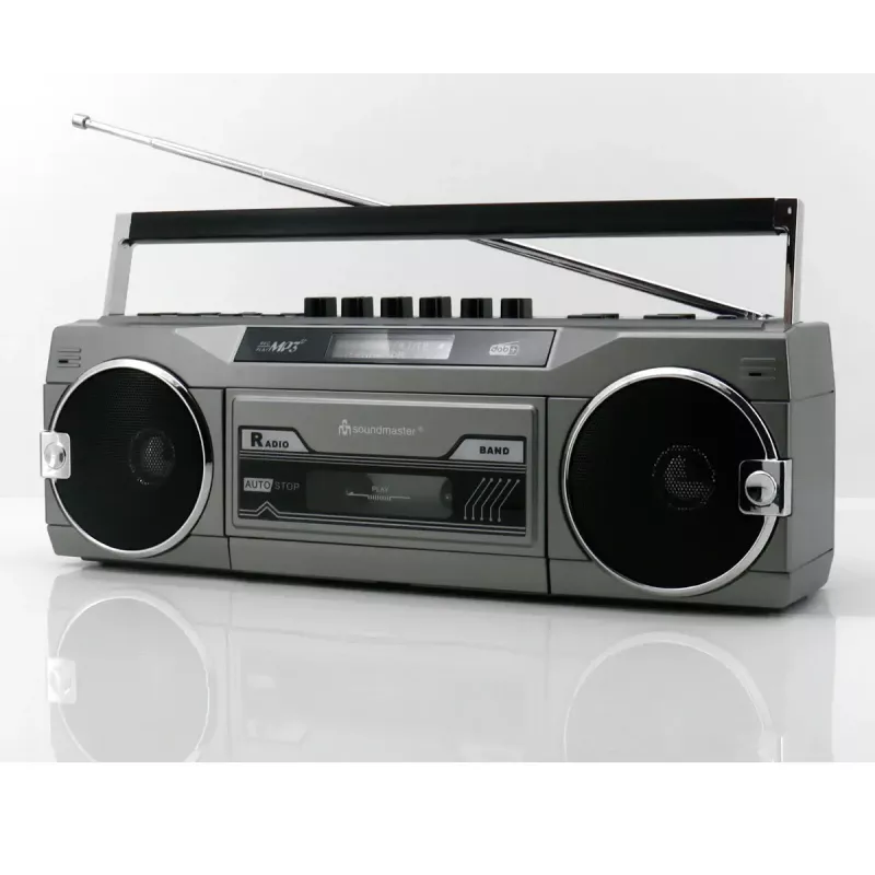 Przenośny odtwarzacz kasetowy Soundmaster SRR80TI z DAB+ i FM, wyświetlacz LCD, 3 W RMS, słuchawki 3,5 mm, bateria/230V