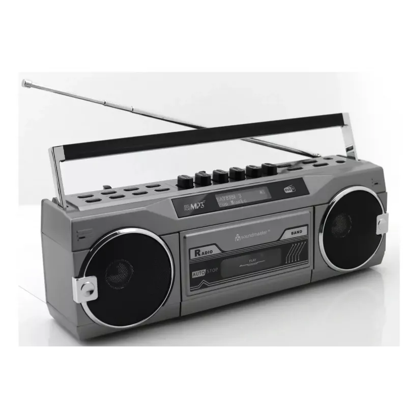 Przenośny odtwarzacz kasetowy Soundmaster SRR80TI z DAB+ i FM, wyświetlacz LCD, 3 W RMS, słuchawki 3,5 mm, bateria/230V