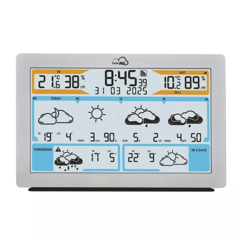 TFA-Dostmann TFA.me Srebrna Stacja Pogodowa LCD Wi-Fi Anemometr Higrometr Termometr