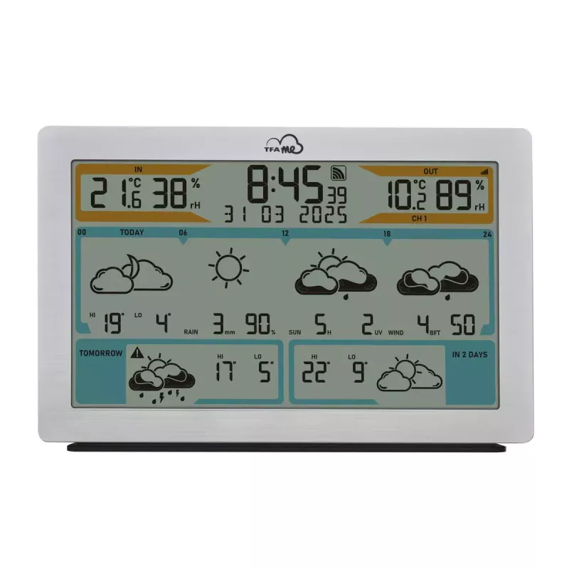 TFA-Dostmann TFA.me Srebrna Stacja Pogodowa LCD Wi-Fi Anemometr Higrometr Termometr