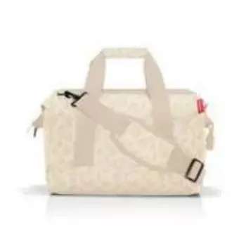 Torebka Reisenthel allrounder M — poliestrowa średnia 18 L, 400×240 mm, beżowa z brązowym paskiem