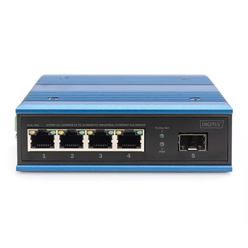 Digitus 4-portowy szybki Ethernetowy przemysłowy niezarządzalny przełącznik PoE z 1 uplinkiem SFP