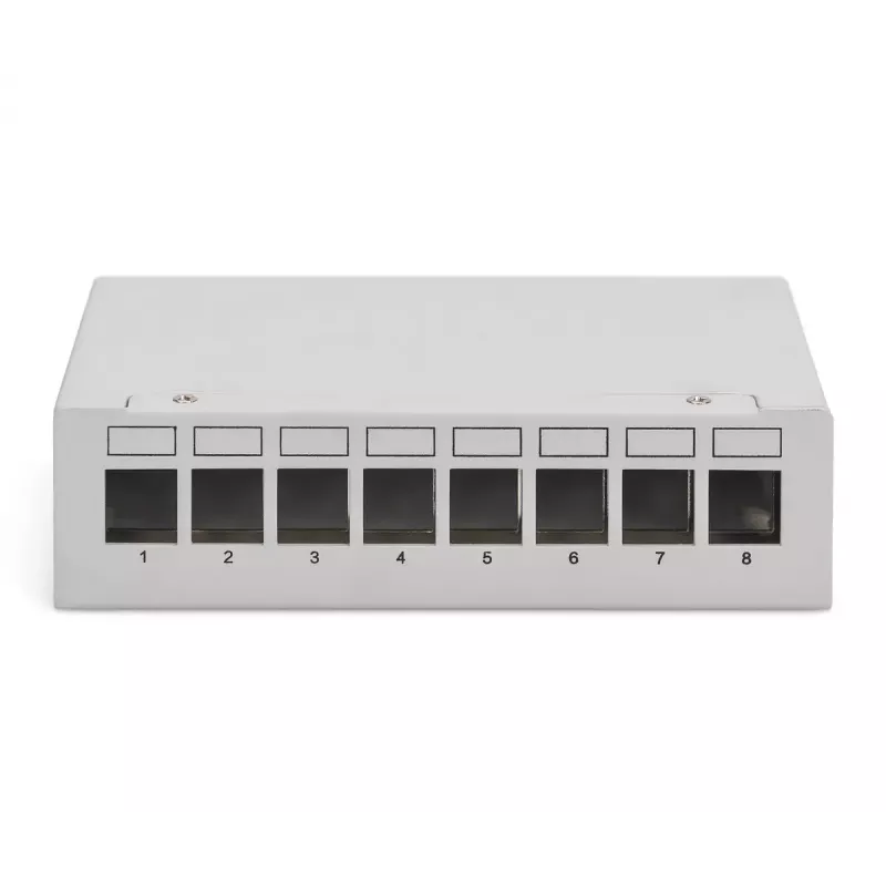 Panel krosowy DIGITUS Desktop modularny zaślepkowy, ekranowany, 8-portowy, stal, szary, montaż ścienny