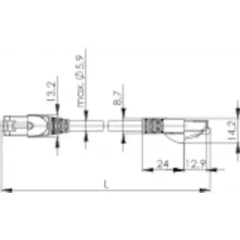Kabel krosowy sieciowy Telegaertner Cat6a SF/UTP (S-FTP) 0.25 m, RJ45–RJ21, styki niklowe, szary