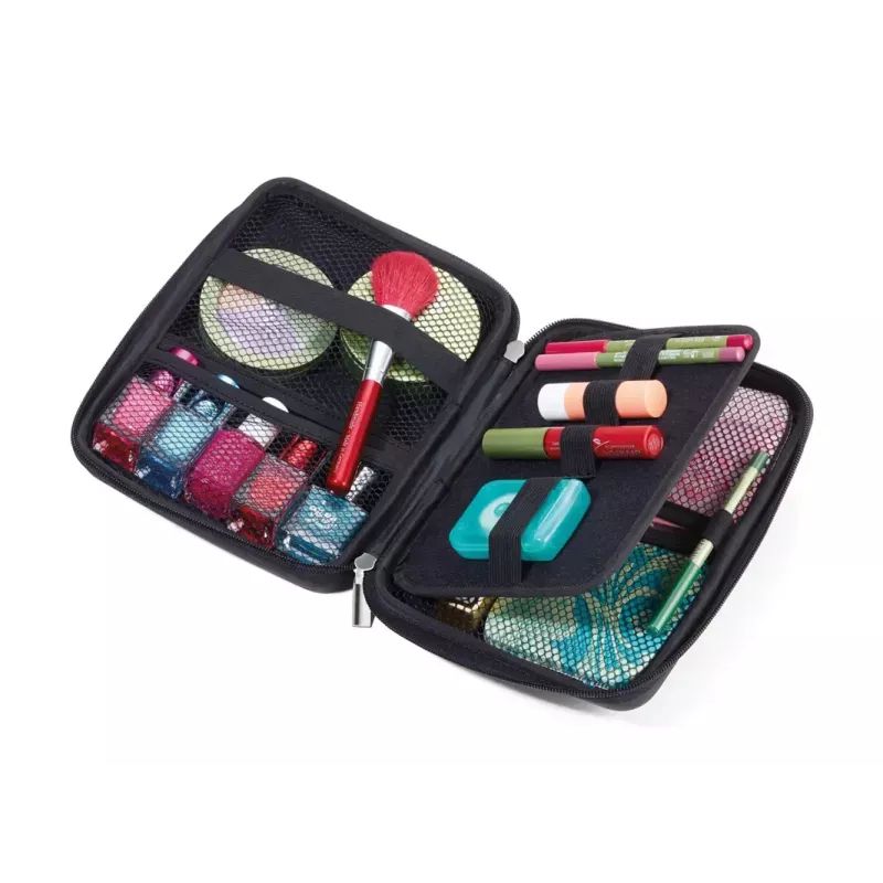 Etui na makijaż/manicure TROIKA CBO11/BK Czarna skóra welur 160x220x50mm