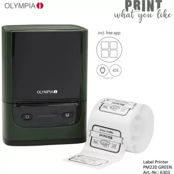 Drukarka etykiet Olympia PM 220 zielona — kompaktowa biurkowa drukarka etykiet, model PM 220 (zielony)