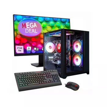 Desktop PC Hyrican GAMEMAX MegaDeal Infinity Mini z Ryzen 7 5700X, 16 GB RAM, 1 TB SSD, RTX 5060Ti, Windows 11 oraz monitorem LED MSI PRO MP273A 27 cali