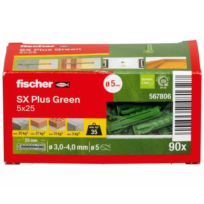 Kołek rozporowy Fischer SX Plus zielony 25 mm 90 szt.