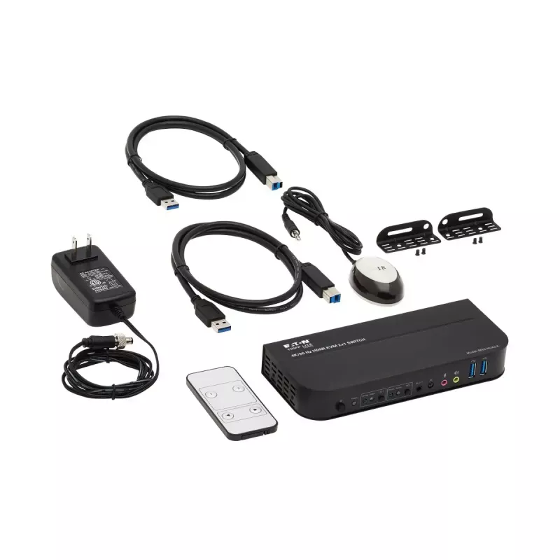 Przełącznik KVM 2-portowy HDMI/USB Tripp Lite B005-HUA2-K — 4K 60 Hz, HDR, HDCP 2.2, IR, udostępnianie USB, kable 1,2 m