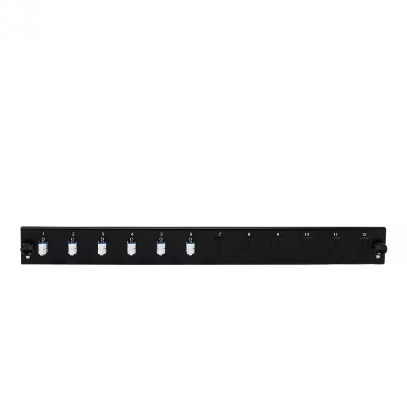 Patch panel accessory EFB Elektronik SB-FP-S-6SC-S-OM3 — 1U rack mount, 6 SC sockets, OM3, 432×13×43.5 mm, Czarny