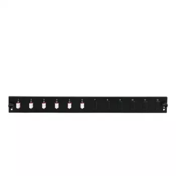 Patch panel accessory EFB Elektronik SB-FP-S-6SC-S-OM3 — 1U rack mount, 6 SC sockets, OM3, 432×13×43.5 mm, Czarny