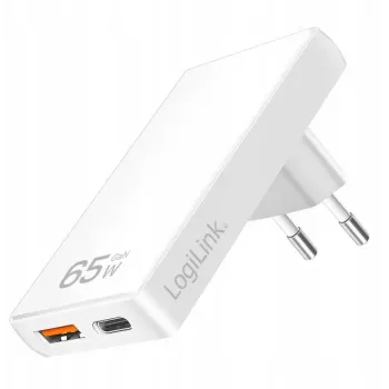 Ładowarka sieciowa USB LOGILINK PA0368 — 1×USB-A, 1×USB-C, 65 W, biała