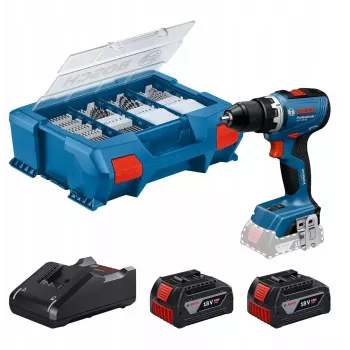 Wiertarko-wkrętarka akumulatorowa Bosch GSR 18V-65, 18 V, zestaw z 2 akumulatorami 4,0 Ah i walizką L-Boxx
