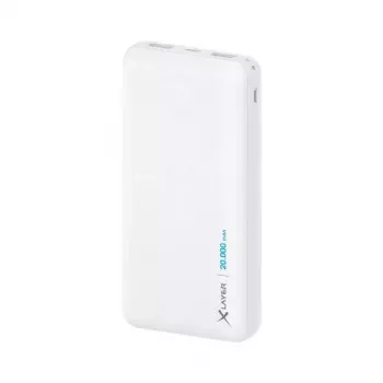 Power bank XLAYER 217286 — 20000 mAh LiPo, 2× USB-A, 1× USB-C, biały