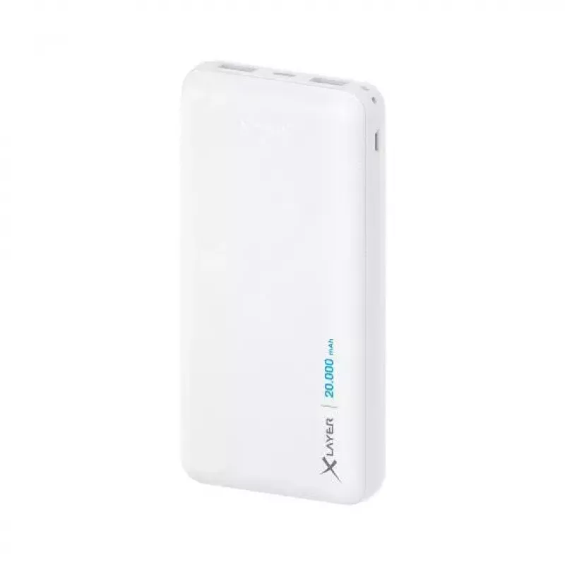 Power bank XLAYER 217286 — 20000 mAh LiPo, 2× USB-A, 1× USB-C, biały