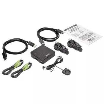 Przełącznik KVM 2-portowy DisplayPort Tripp Lite B004-DP2UA2-K, 4K@60Hz, klawiatura/mysz USB, audio, kable