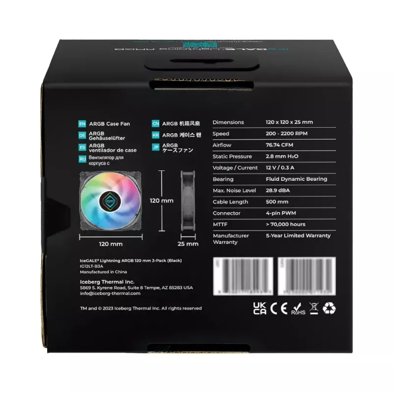 Wentylator Iceberg Thermal IceGALE Lightning ARGB 12 cm czarny 3 szt.