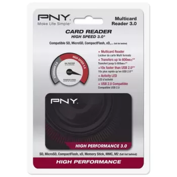 Czytnik kart PNY High Performance Reader 3.0 USB 3.2 Gen 1 — CF, SD, microSD, Memory Stick, MMC, czarny