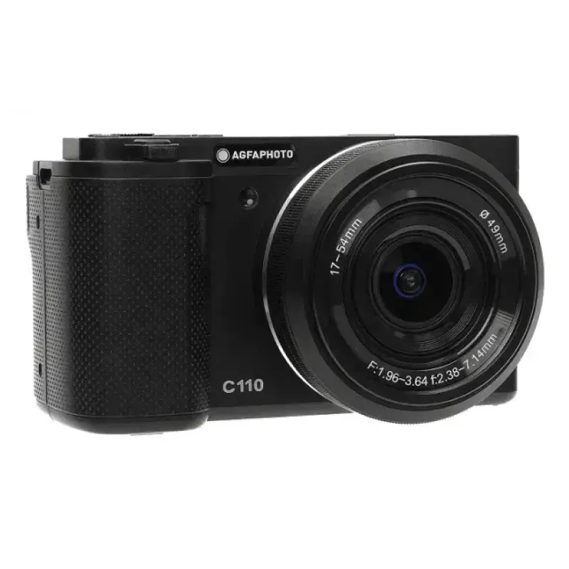 Kompaktowy aparat AgfaPhoto Realishot C110 — 24 MP, 1/3,06 cala CMOS, 3-krotny zoom optyczny, 4K, Wi‑Fi, ekran dotykowy 2,8 cala, czarny