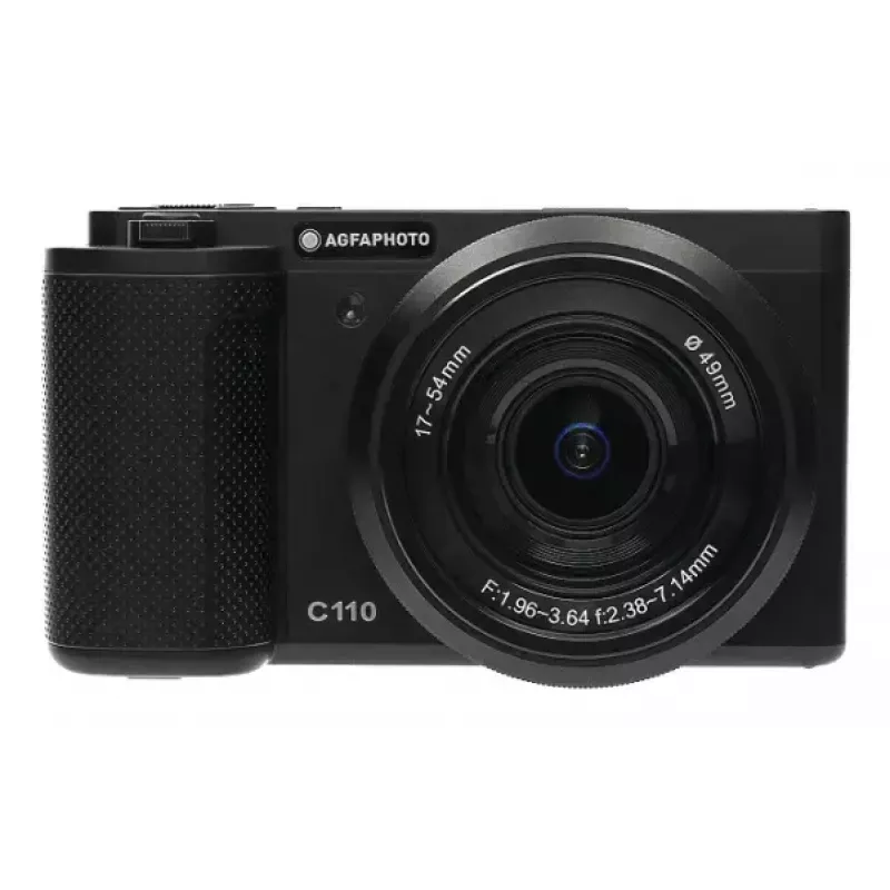 Kompaktowy aparat AgfaPhoto Realishot C110 — 24 MP, 1/3,06 cala CMOS, 3-krotny zoom optyczny, 4K, Wi‑Fi, ekran dotykowy 2,8 cala, czarny