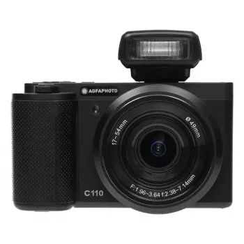 Kompaktowy aparat AgfaPhoto Realishot C110 — 24 MP, 1/3,06 cala CMOS, 3-krotny zoom optyczny, 4K, Wi‑Fi, ekran dotykowy 2,8 cala, czarny