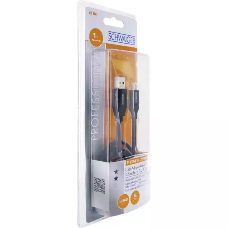 Kabel USB Schwaiger CK 3141 USB 3.2 Gen 1 1m USB A USB C Czarny