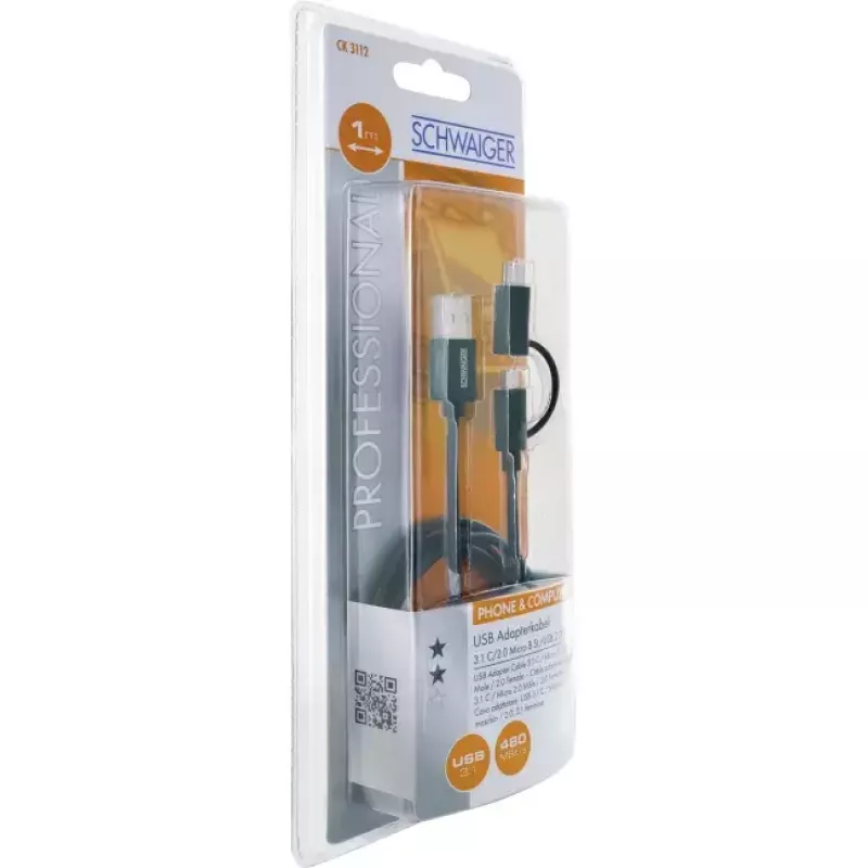 USB kabel Schwaiger CK 3112 USB 2.0 1m USB A Micro-USB B Czarny