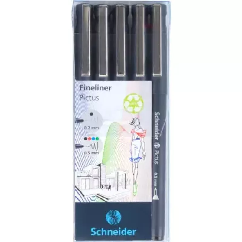 Fineliner Schneider Schreibgeräte Pictus Czarny Niebieski Zielony Czerwony 5 szt.