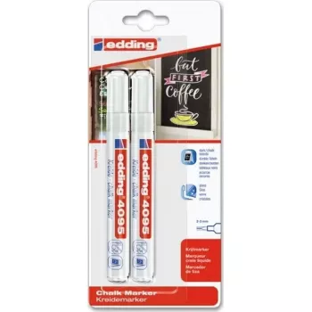 Marker kredowy Edding 2 4095 biały — refillable liquid chalk marker, biały tusz, cienka okrągła końcówka