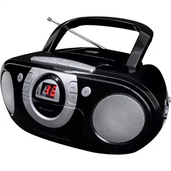 Przenośny system stereo Soundmaster SCD5100SW — Analogowy tuner FM 87,5–108 MHz, odtwarzacz CD/MP3, 1 W RMS, wyświetlacz LED, czarny