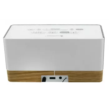 Radio z zegarem Soundmaster UR630WE — FM/PLL/UKW, 6 W RMS, szaro-biały, zasilanie sieciowe i bateryjne AAA