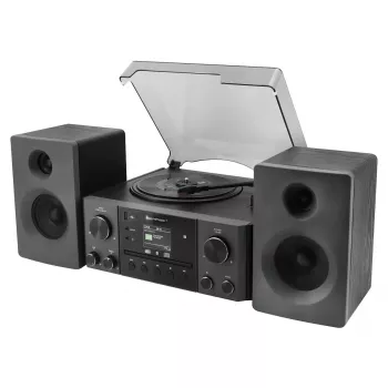 Domowy system audio Soundmaster MCD1950SW — 20 W RMS, DAB+/FM, odtwarzanie CD/MP3, wejście AUX 3,5 mm, zasilanie sieciowe (czarny)
