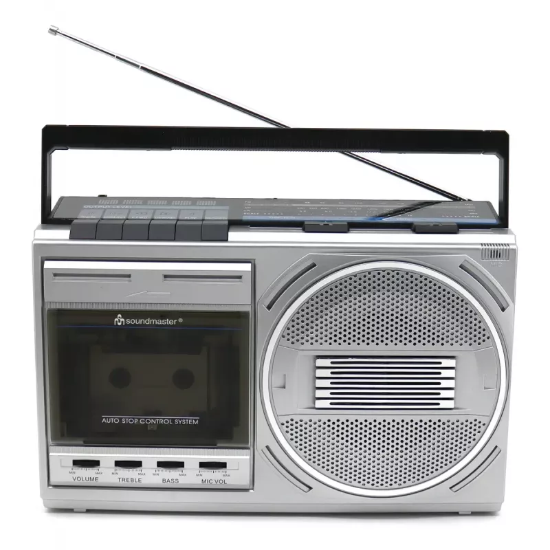 Przenośny odtwarzacz kasetowy Soundmaster RR20SI — radio FM/MW/SW, 3 W RMS, słuchawki 3,5 mm, czarno-srebrny