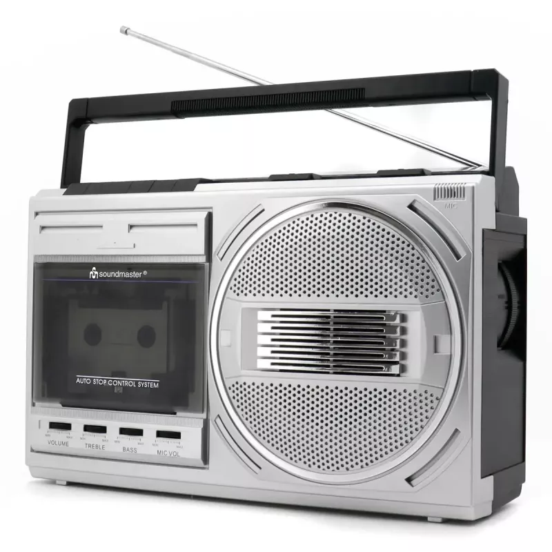 Przenośny odtwarzacz kasetowy Soundmaster RR20SI — radio FM/MW/SW, 3 W RMS, słuchawki 3,5 mm, czarno-srebrny