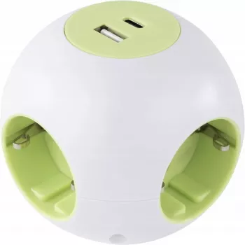 Kostka zasilająca REV PowerGlobe 4-drożna z portami USB, biała, kabel 1,4 m