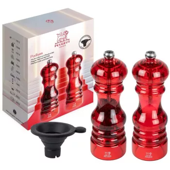 Duet młynków do pieprzu i soli PEUGEOT Podium 18 cm, akrylowe, czerwone