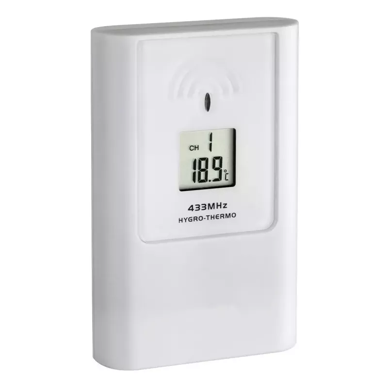 Wewnętrzna/Zewnętrzna Stacja Pogodowa tfa dostmann Casa Biały LCD na Baterie — bezprzewodowa 0,433 GHz, AA 1,5 V, 141×100×48 mm