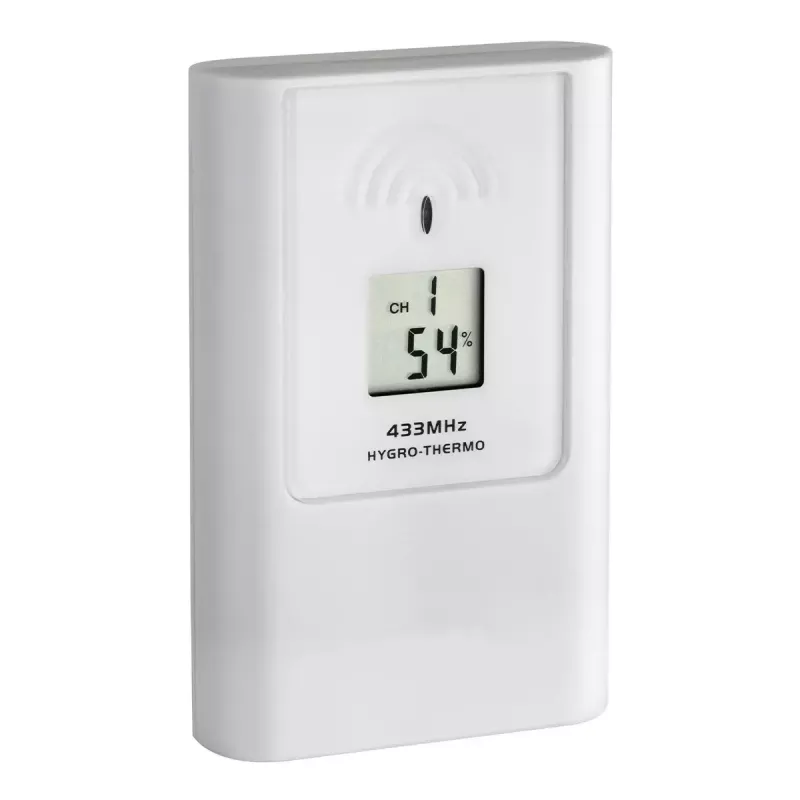 Wewnętrzna/Zewnętrzna Stacja Pogodowa tfa dostmann Casa Biały LCD na Baterie — bezprzewodowa 0,433 GHz, AA 1,5 V, 141×100×48 mm