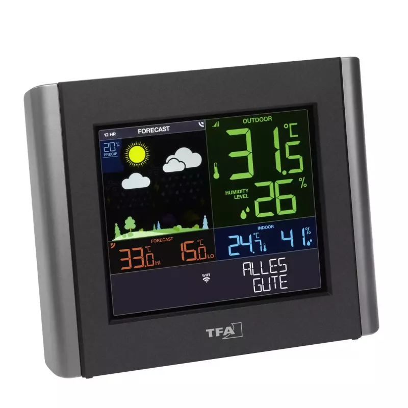TFA-Dostmann VIEW METEO Czarny, zasilany bateriami, Wi-Fi, Wilgotność 10-99%
