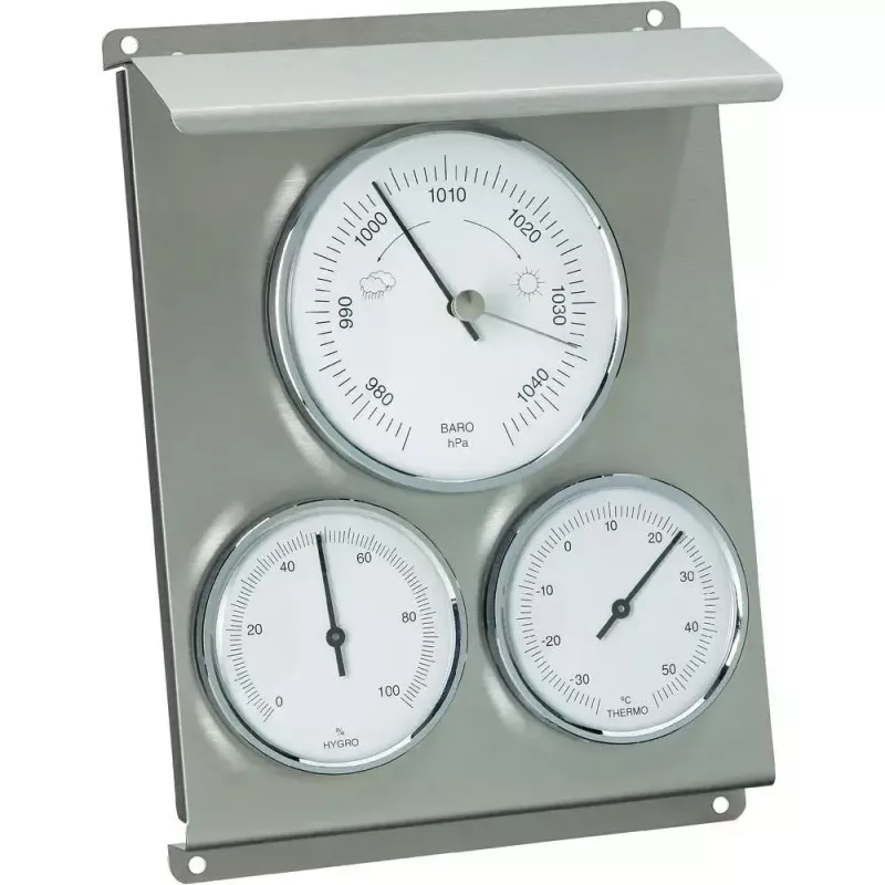 Cyfrowa stacja pogodowa TFA-Dostmann 20.2010.60 – barometr, higrometr, termometr zewnętrzny, metaliczna, 160×70×220 mm