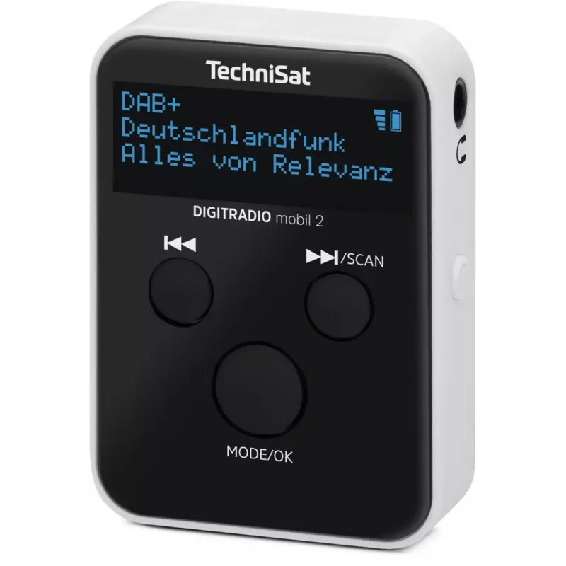 Radio przenośne TECHNISAT DIGITRADIO mobil 2 — DAB+ / FM, OLED 0,91 cala, 3,5 mm, USB-C, Li-Ion 500 mAh, czarno-białe