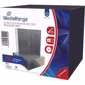 cienki CD Case MediaRange BOX32-25 — jedno-kieszeniowe plastikowe etui z czarną tacką, opakowanie 25 sztuk